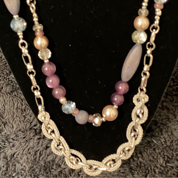 Chico's Double Tiered Wood Rope and Glass Beaded Necklace - Picture 3 of 15